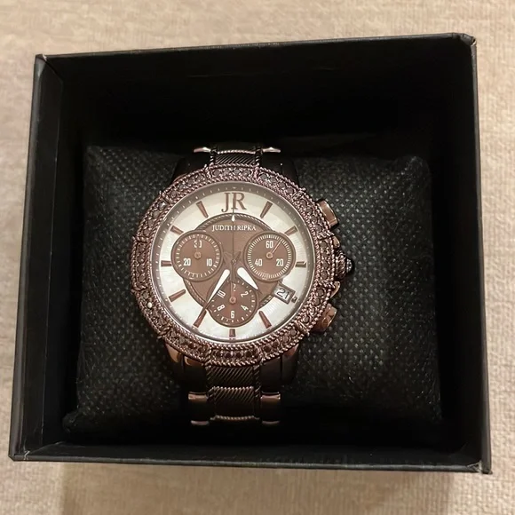 NWOT Judith Ripka Stainless Steel Chocolate Brown Chronograph Watch New Battery - Picture 10 of 10